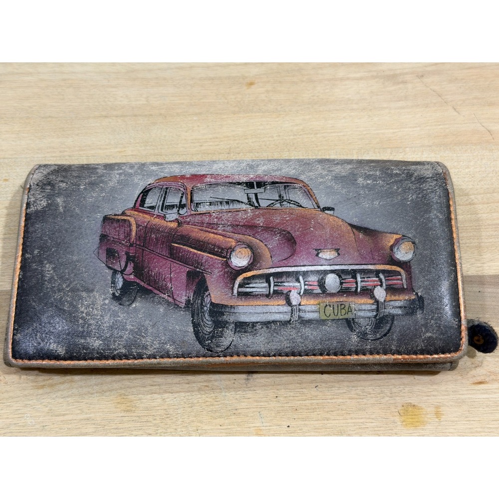 Anuschka Women's Hand Painted long wallet Cuba Pre-1958 Cars